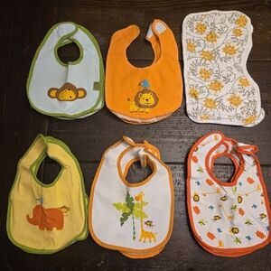 Baby bibs, qty 10 and 2 bese au lait burp cloths
